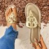 Snake pattern pinch slippers women's new summer large size casual women's flat bottom beach herringbone cool slippers