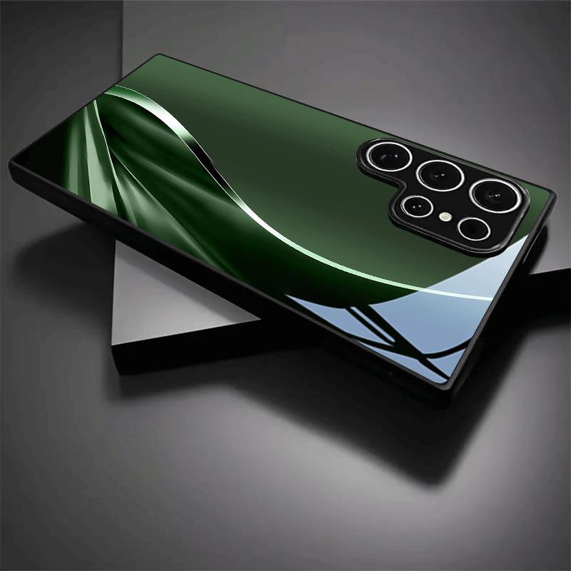Dark green silver curved black glass phone case suitable for Samsung Galaxy S26 S25 S24 S22 S21 S20 FE/Ultra/Plus anti fall