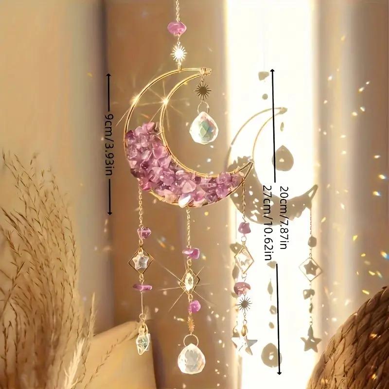 4pcs moon-shaped crystal Sun Catcher, car pendant, Magic Rainbow hanging wall decoration, fantasy crystal pendant, rainbow manu