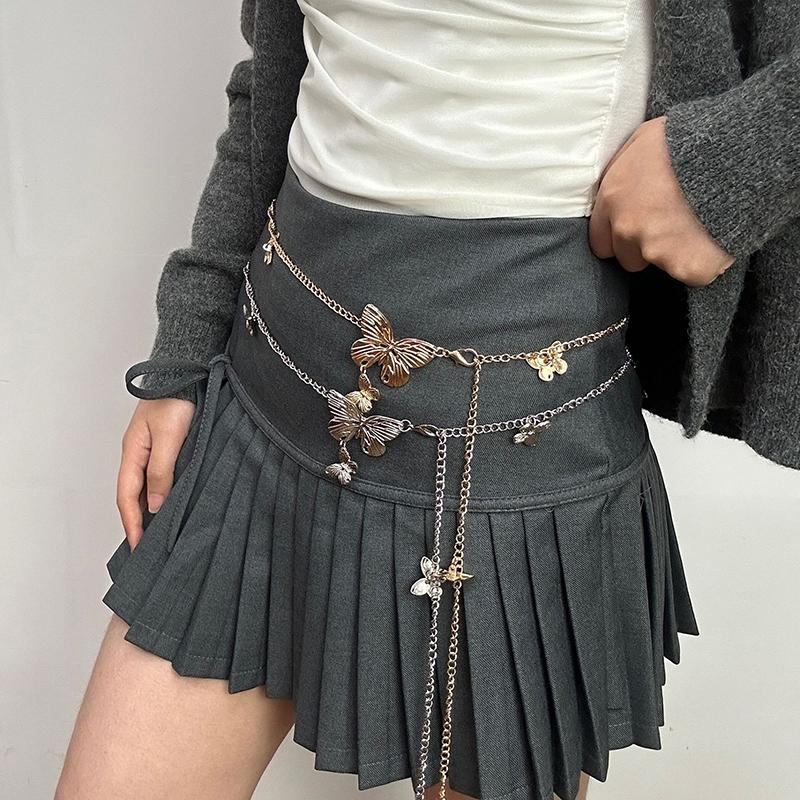 Exquisite Gold Color Butterfly Waist Chain For Women Vintage Metal Long Tassel Belt Lady Body Chains Y2K Jewelry Accessories