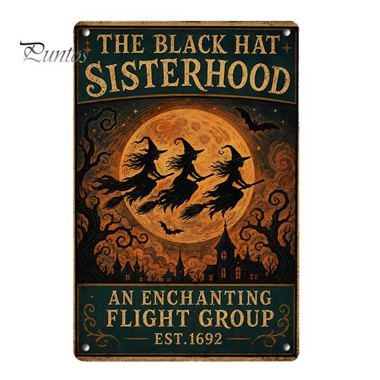 Distressed Metal Signage Retro Halloween Wall Sign, Pumpkin Ghost Bathroom American Style Decor Art Witch Cat Festival Sign for Bar Home Room