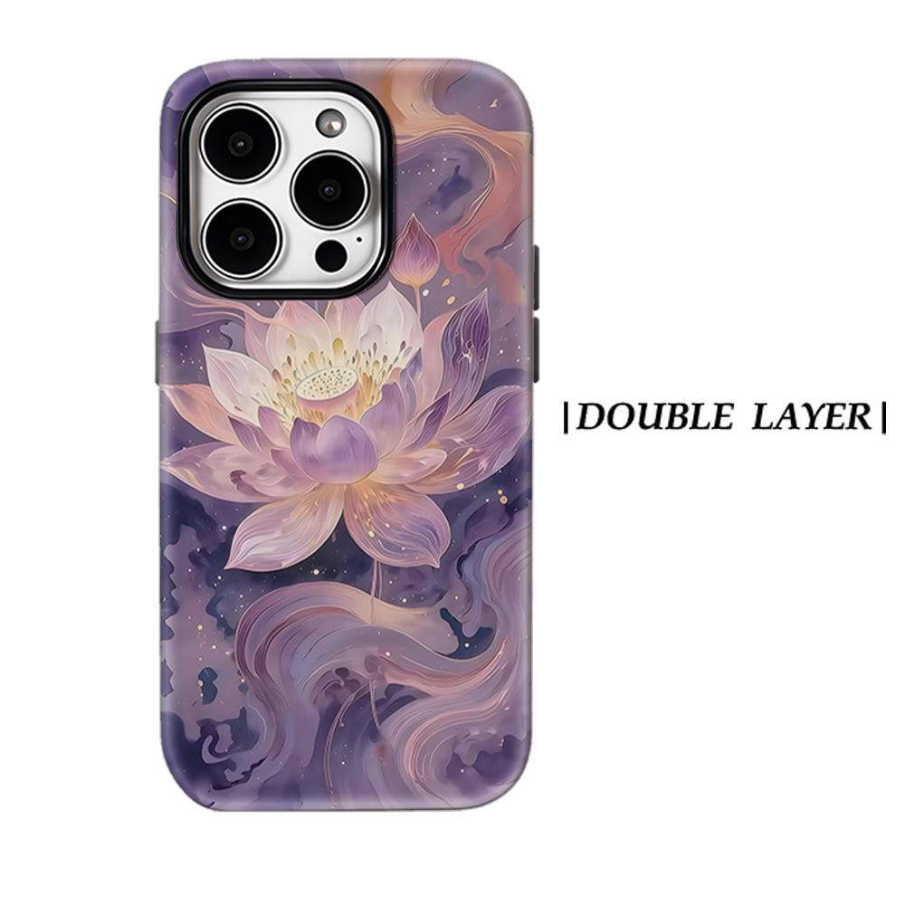Mystical Purple Lotus Phone Case for IPhone 17AIR 16E 16 15 14 13 12 11 17 Pro Max Plus Double-layer Back Cover