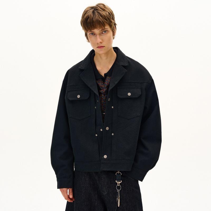 

Madwitch American Retro Deconstructed Embroidered Jacket for Men and Women Loose Casual Vintage Lapel Top Black XL