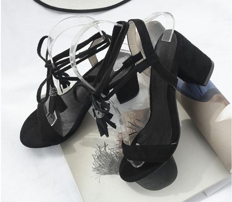 2026 New Women's Tassel Chunky Heel Sandals - Breathable, Versatile Outdoor High Heels, Plus Size Available