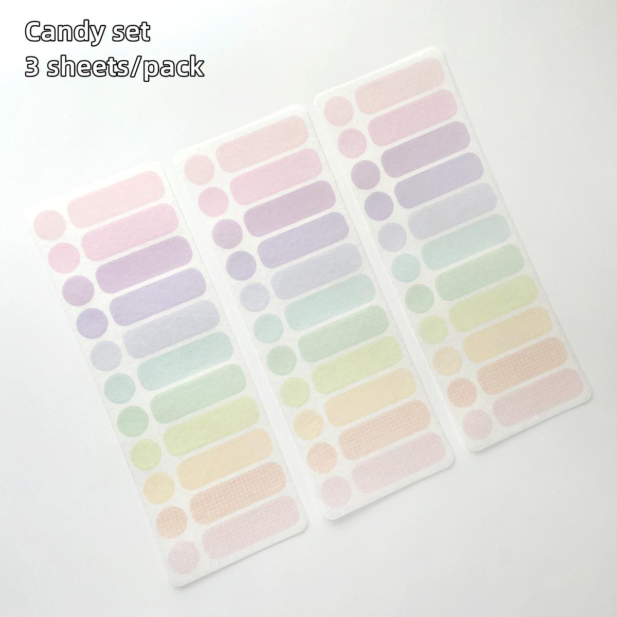 

Набор из 3 листов базовых цветных наклеек, разноцветные радужные конфеты, клейкая бумага из чистой бумаги, маркер для заметок, дневника, альбома