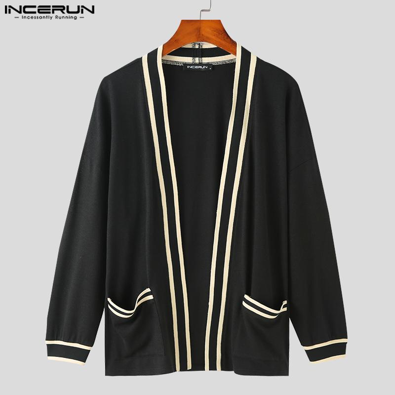 

INCERUN Негабаритный мужской вязаный повседневный кардиган в консервативном стиле с длинными рукавами S чёрный