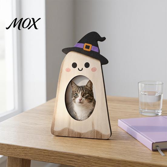 Ghost Shape Desktop Decor Halloween Wooden Photo Frame, Pumpkin/Ghost Picture Frame for Wall Theme Home Ornament Hanging or Display, Personalized