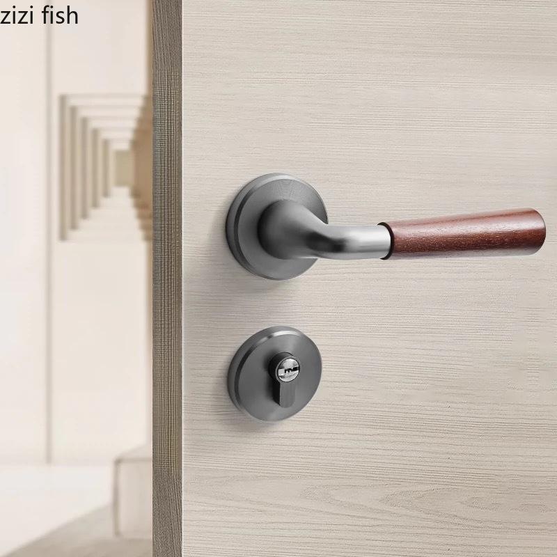 Aluminum Alloy Indoor Door Lock Wood Grain Handle Bedroom Silent Lock Safety Magnetic Lock Universal Split Locks Door Hardware