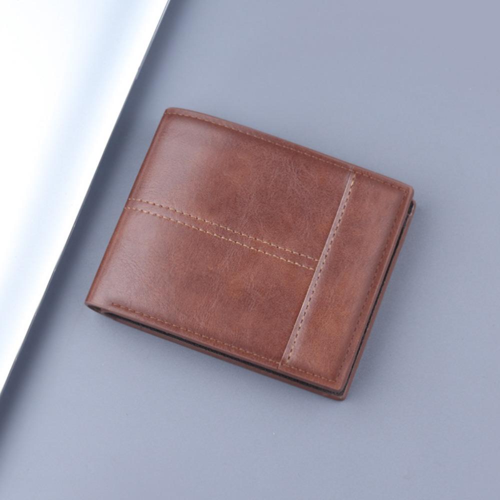 New PU Leather Men's Short Wallet Black Coffee Large Capacity Multiple Pockets Two-fold Retro Coin Purse Men Women