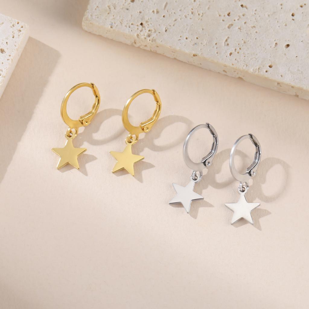 Moon Star Drop Earrings for Women Gold Stainless Steel Hoop Earrings Simple Fashion Jewelry Gift
