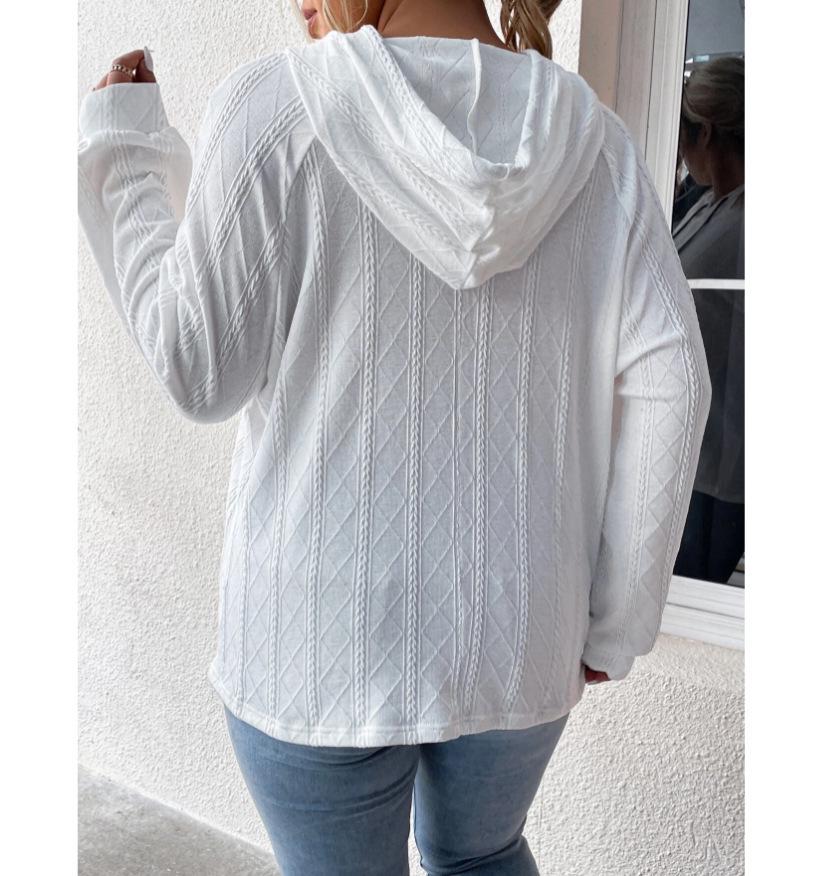 2025 Autumn/Winter Women's Plus Size Jacquard Loose Hooded Sweatshirt