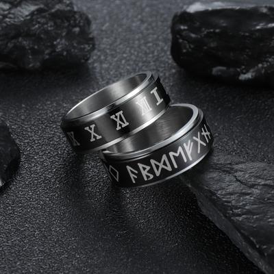 Vintage de acero inoxidable Odín nórdico vikingo amuleto runa hombres anillo Hiphop giratorio Fidgets anillo moda palabras joyería Retro
