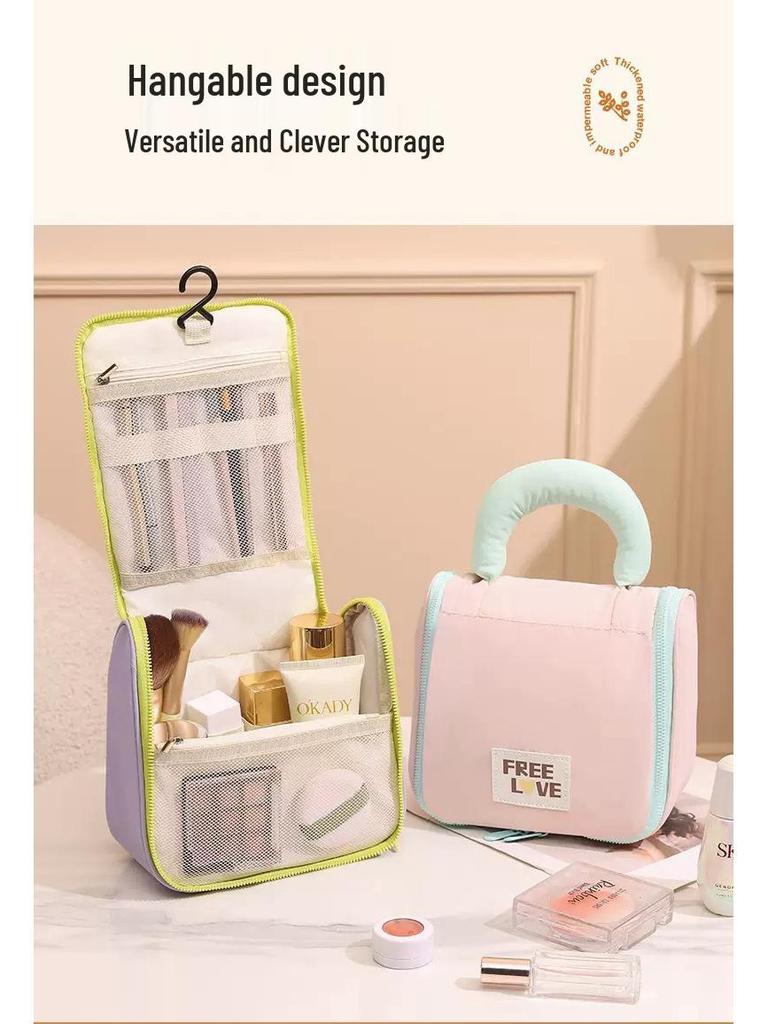 Portable Large Capacity Cute Makeup Bag with Hook for Travel and Business Trips