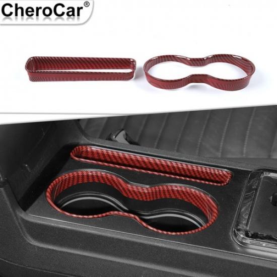 Red Carbon Fiber Console Cup Holder Trim Cover Ring For Dodge Challenger 2009-14