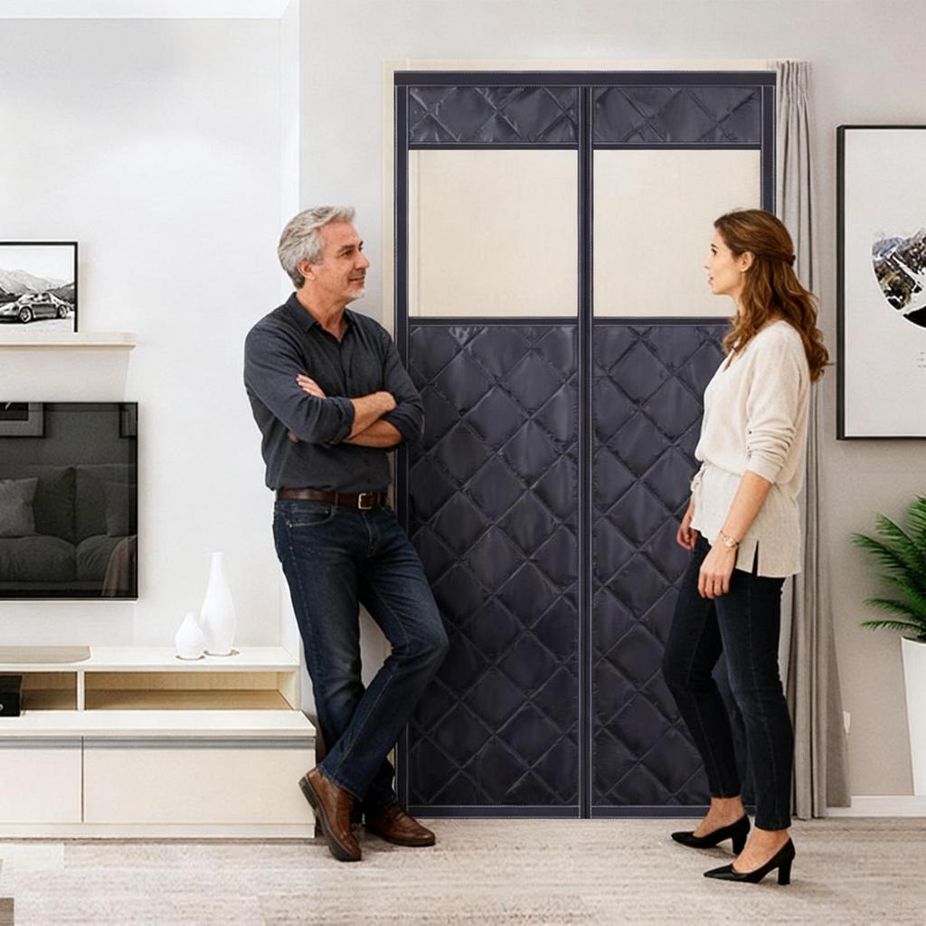 Insulated Door Cover Insulated Screen with Clear Window Winter Layered Door Thermal Cover for Living Room Kitchen Patio Garage
