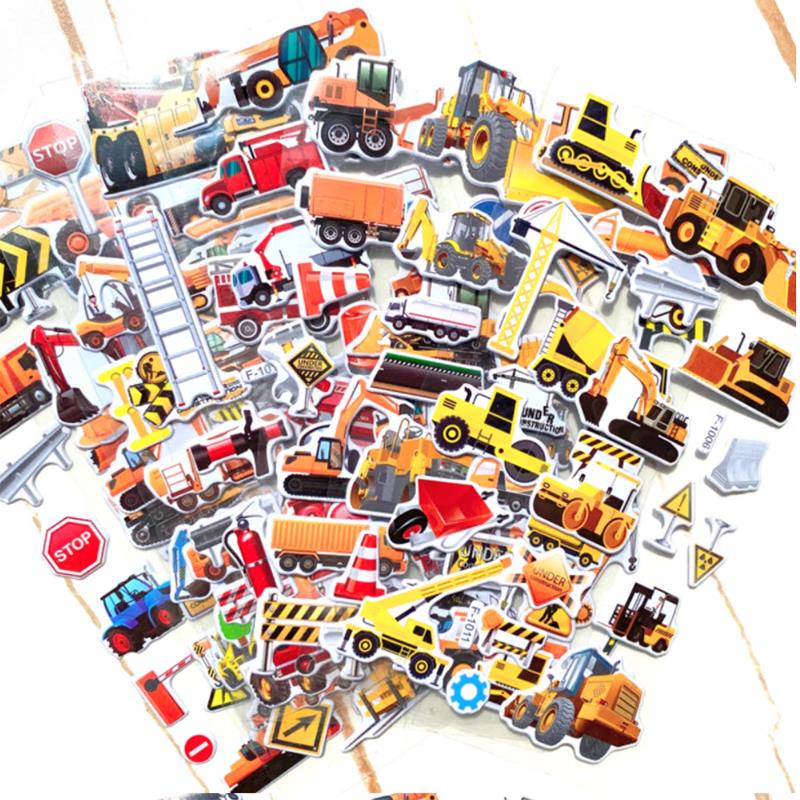10 Sheets 3D Stickers for Kids Puffy Children Engineering Vehicle Stickers Toy for Boy Girl Teacher Reward Scrapbooking Stickers