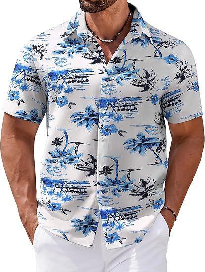 Independence Station Men'S Short Sleeve Shirt Hawaiian Beach 3D Printed Fashion Versatile Lapel Shirt