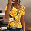 Women Heart-shaped Pattern Print Cold Shoulder Short Sleeve T Shirt Irregular Cutout Neck Casual Summer Blouse Top