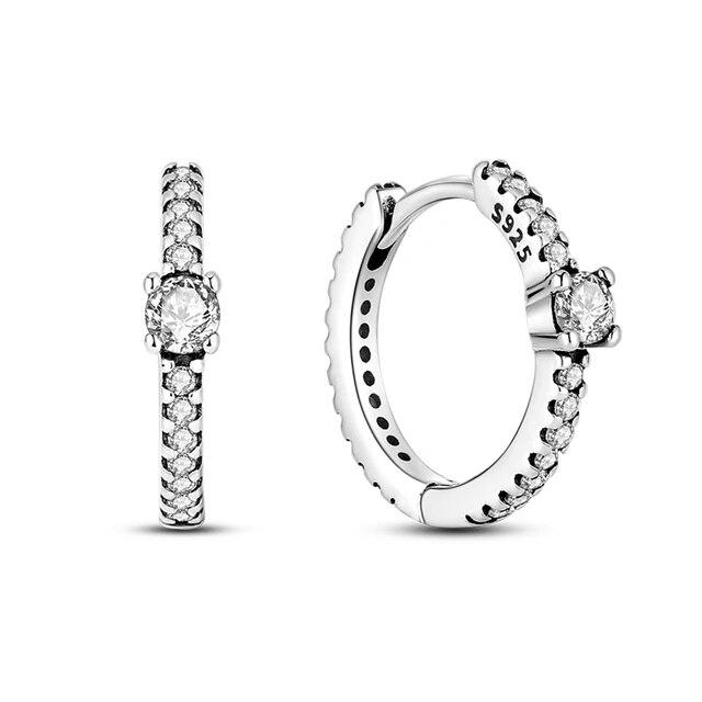 Brincos de argola de prata 925 para mulheres, brilhantes, pavê, cz, joias finas de luxo, brinco