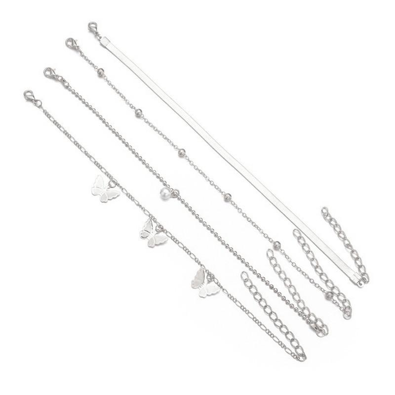 

Fashion Bohemian Butterfly Pendant Foot Accessories Women, Blade Chain Pearl Foot Chain 4-piece Set срібний