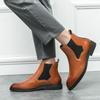 Mode Chelsea Herrenstiefel Mode PU Einfarbig Knöchelhoch Low Heel Gummizug Geschnitzt Business Formal Arbeitsstiefel Große Größen 38-46