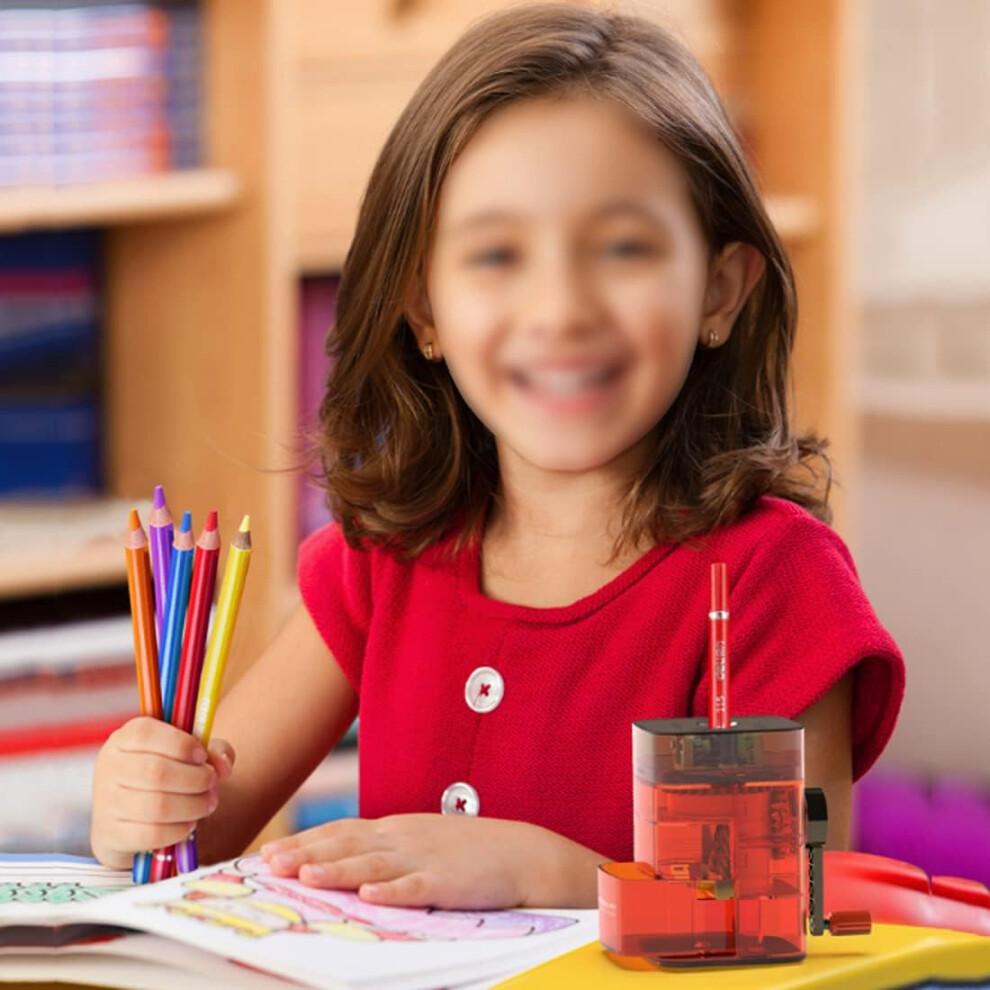Hand Crank Pencil Sharpener with Red Transparent Body, Large Scrap Box