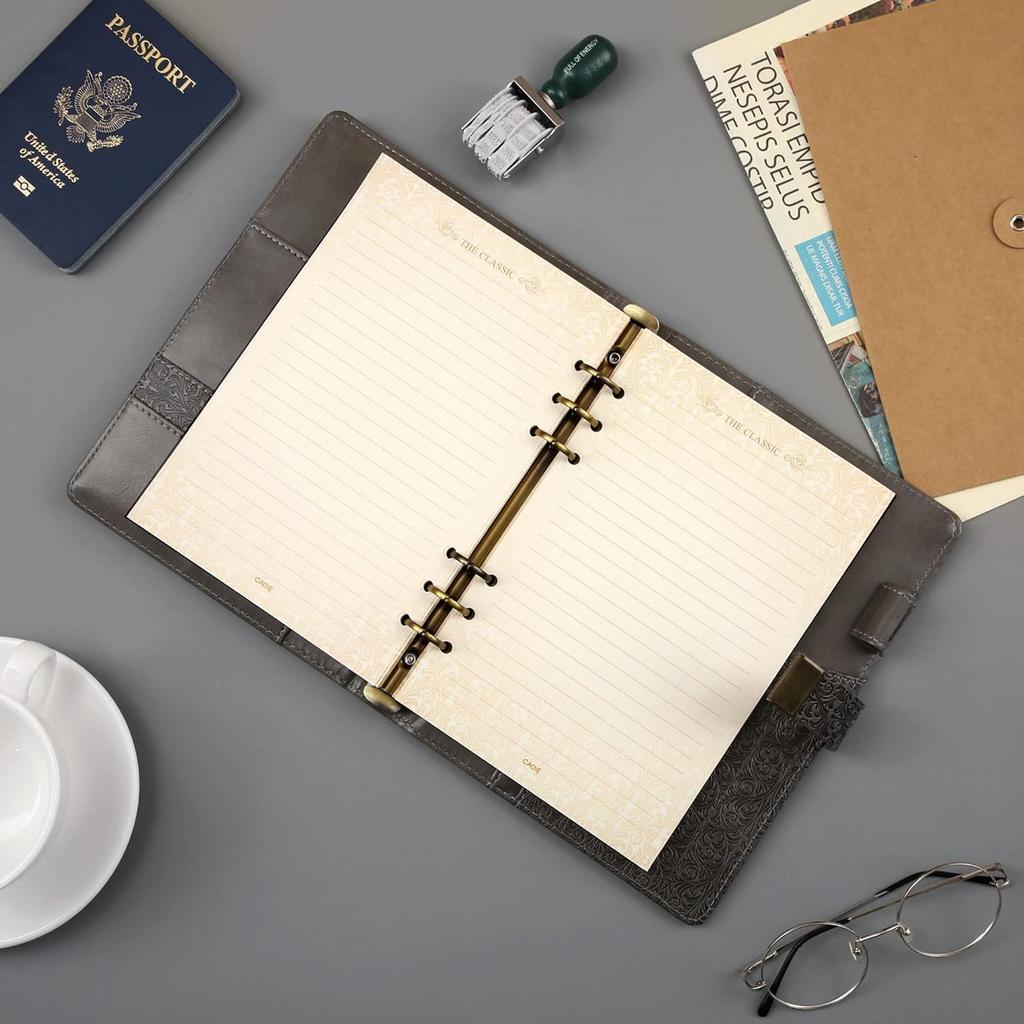 A5 Business Planner with Lock, Antique Style, Loose-Leaf Diary with 6-Ring Lock, Card Storage, High-Quality Waterproof PU Leather, Brown, 230x180mm, P