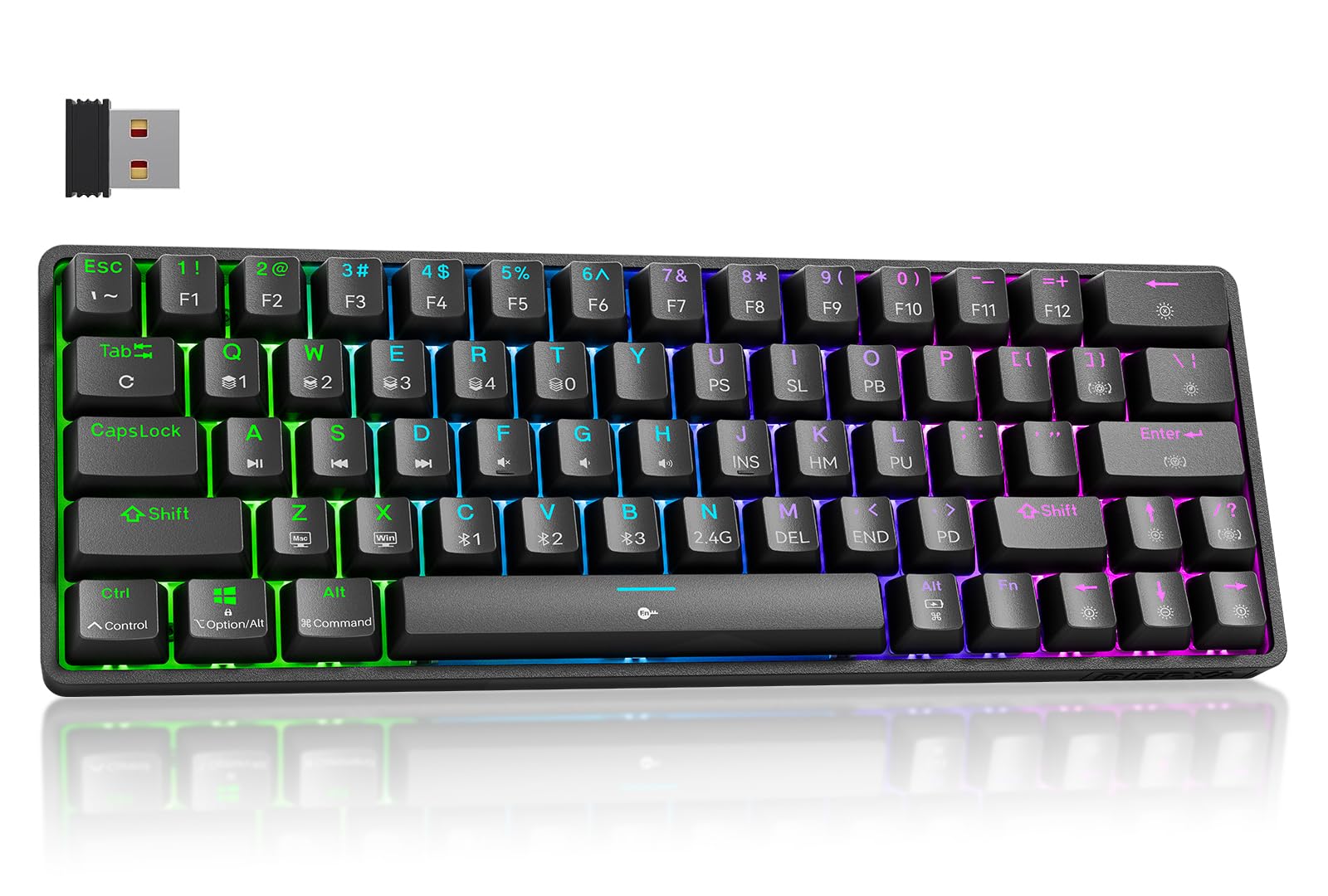 

Dierya DK63 Wireless Gaming Mechanical Keyboard, Bluetooth2.4GWired Connection, Red Mechanical Switches, 60% RGB Backlight, Full Key Collision-Free,