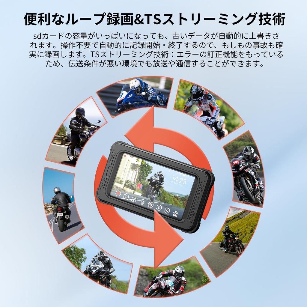 BOIFUN Motorcycle Dash Cam with Front/Rear Cameras, 5" Display, CarPlay/Android Auto, TPMS (MT01)