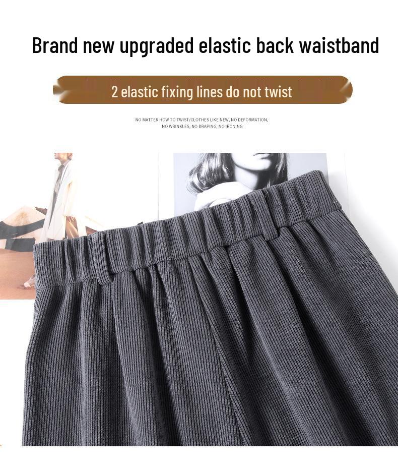 European Cotton Velvet Wide-Leg High-Waisted Women's Corduroy Pants for Autumn/Winter - Drapey, Casual, Floor-Length.