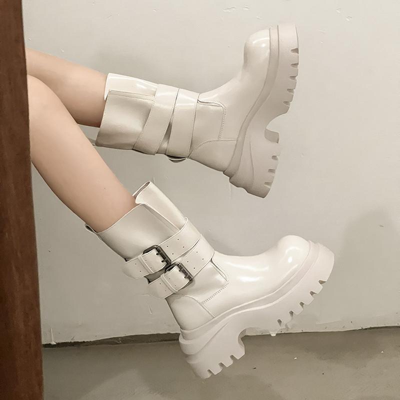 Fashion Winter Design Platform Heel Women Ankle Boots Fashion Slip On Height Increase Shoes Punk Style Short Botas De Mujer