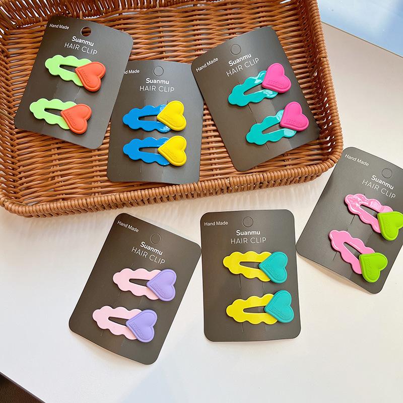 Little Girl Fluorescent Color Love Hairpin Children's Color Wavy Side Broken Hair BB Clip Pair Hairpin Headdress