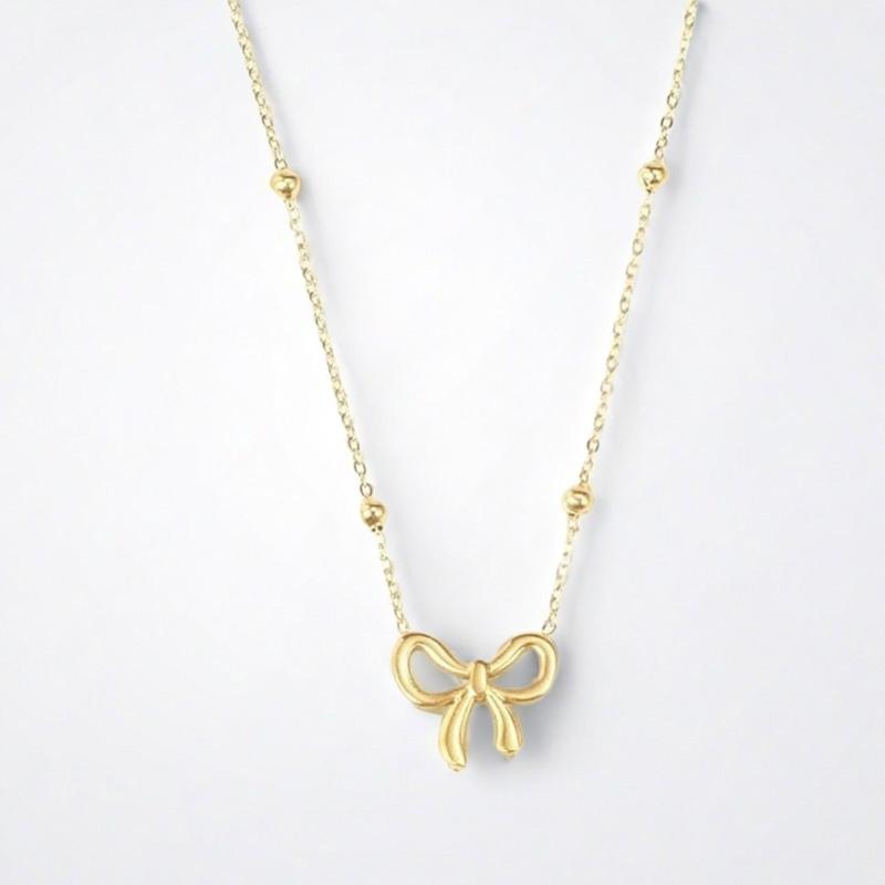 Fashionable Steel Jewelry Set Featuring Butterfly Bowknot Pendant Elegant Necklace And Bracelet For Everyday Wear