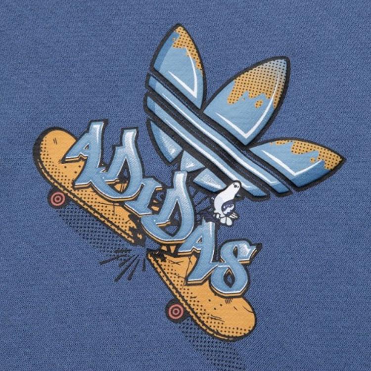 Adidas Originals Logo Lettre Dessin Animé Faux Deux Pièces Sport Col Rond Pull-Over Sweat-Shirt Américain Vintage Sweat-Shirt Unisexe Bleu Foncé IY5382