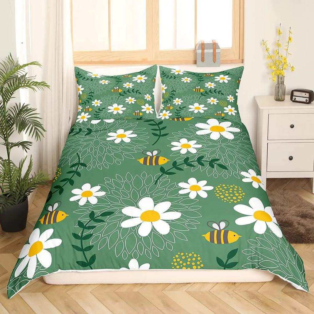 Yellow Daisy Duvet Cover Set Cute Floral Bedding Set For Kids Child Girls Garden Flowers King Comforter Cover With Pillowcase