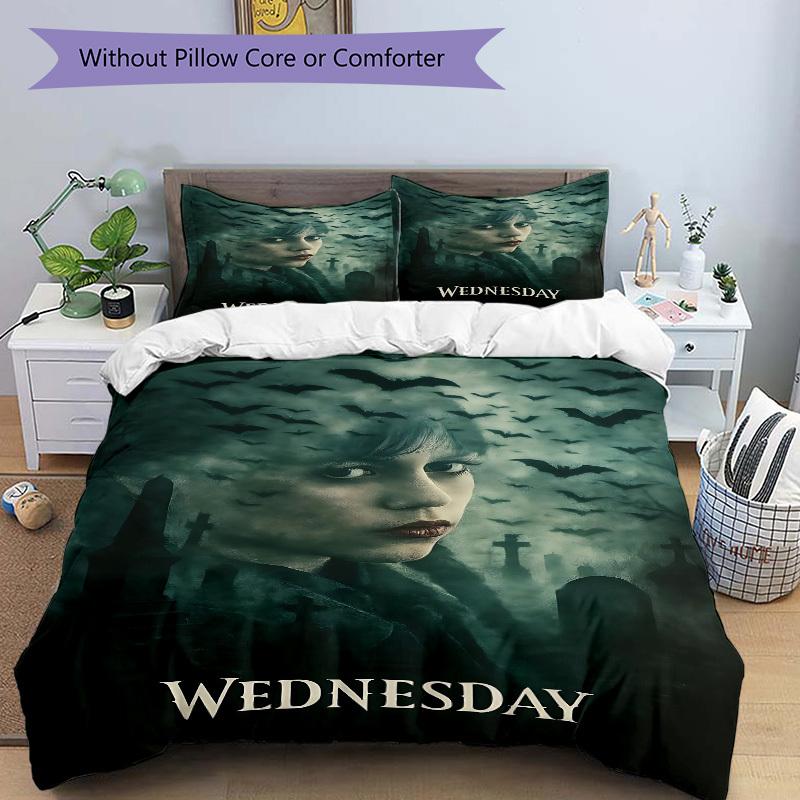 3-teiliges WEDNESDAY Addams Bettwäsche-Set, 1 Bettbezug + 2 Kissenbezüge (Kein Einsatz), Hochauflösender Druck, Set für Zuhause & Wohnheim yy251208062