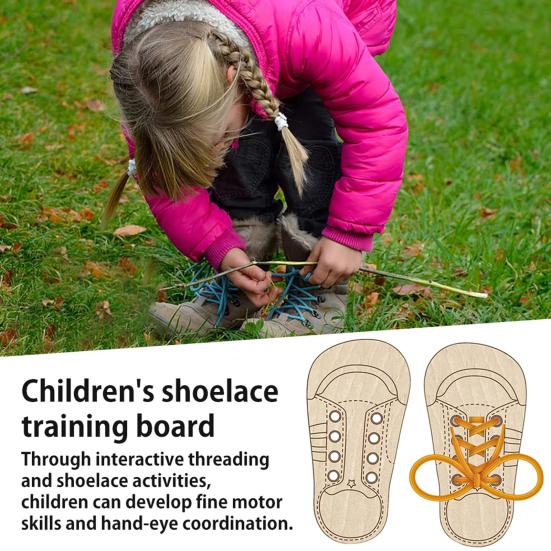 לוח תרגול קשירת שרוכים נעליים מעץ שטוח נעלי סניקרס צעצוע חינוכי לגיל הרך לקשירת שרוכים לילדים התפתחות מוקדמת השחלת שרוכים בנעליים