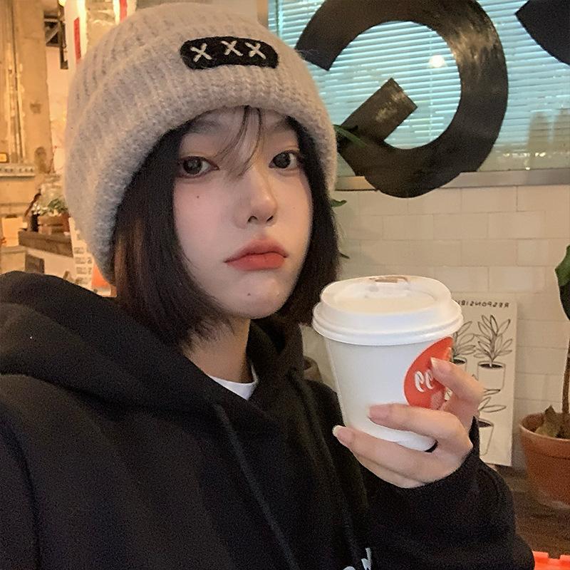Women's Big Head Wing White Woolen Hat In Winter Versatile Face Showing Small Hip Hop Niche Knitted Hat Trendy Korean Version