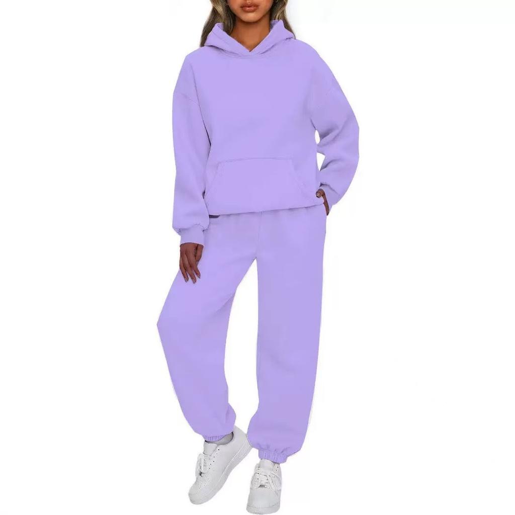 Autumn Winter Women's 2 Piece Hoodie Set, Casual Sportswear with Jogger Pants and Pullover Hoodie, Street Style Lounge Wear for Daily Outfits