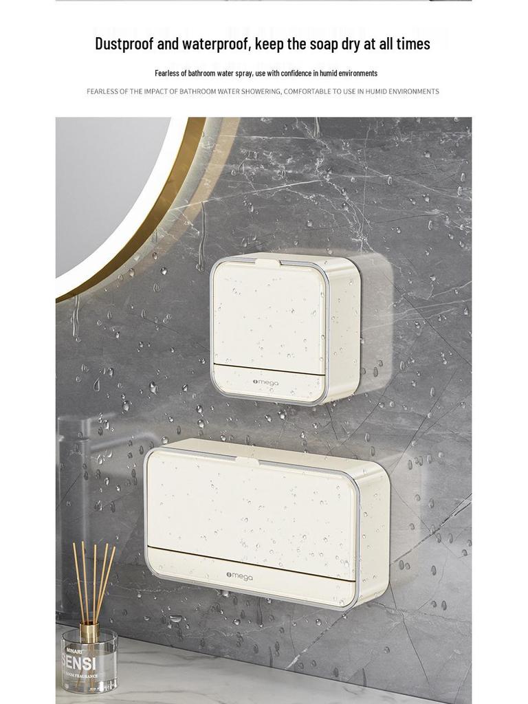 Punch-Free Wall-Mounted Soap Dish with Lid and Drainage