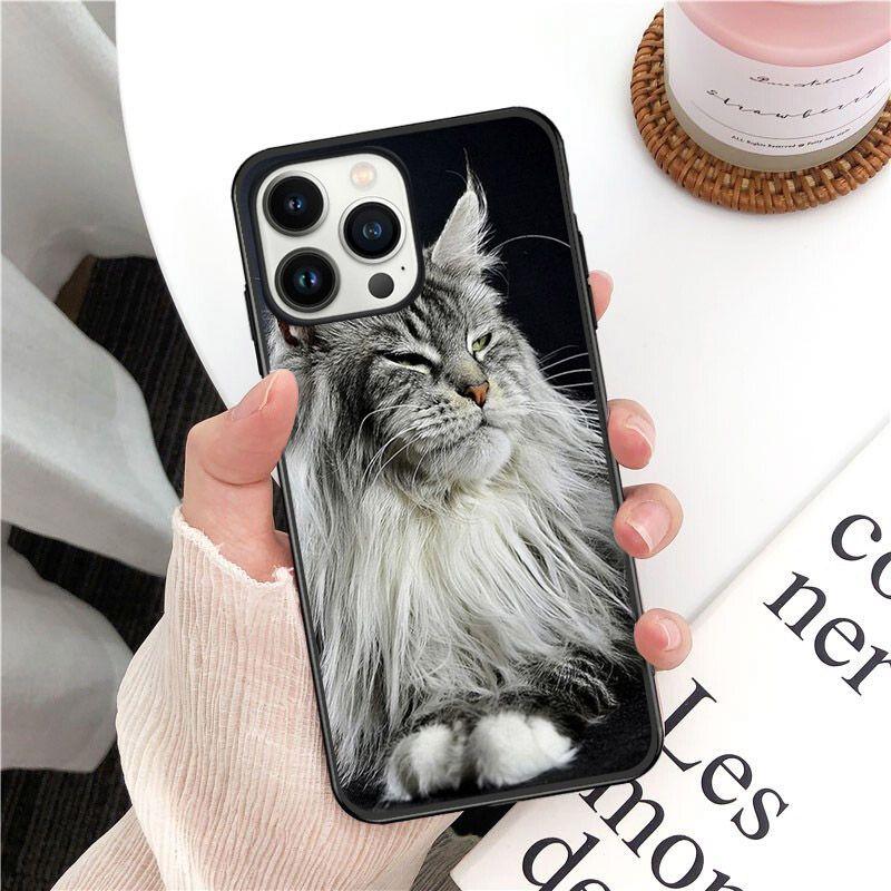 Soft Funda Pet Maine Coon Cat Phone Cover For Iphone 14pro 11pro 12 13pro Max 5s 6s Xs 7 8plus SE Xr 12mini Coque Cases