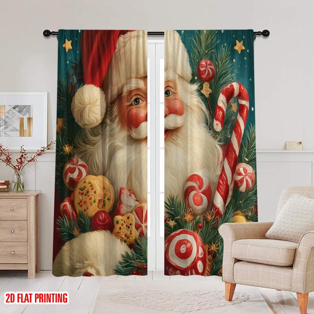 2pcs,2D Plane Printing Contemporary Curtains Vibrant Santa Claus Versatile Polyester Fabric (without Rod) Room Decor Ldeal for