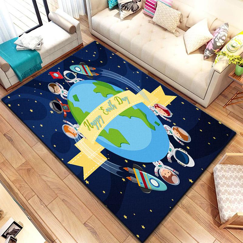 Cartoon  Astronaut Beautiful Painting Carpet for Living Room Large Area Rug Black Soft Carpet Home Decoration Mats Boho Rugs