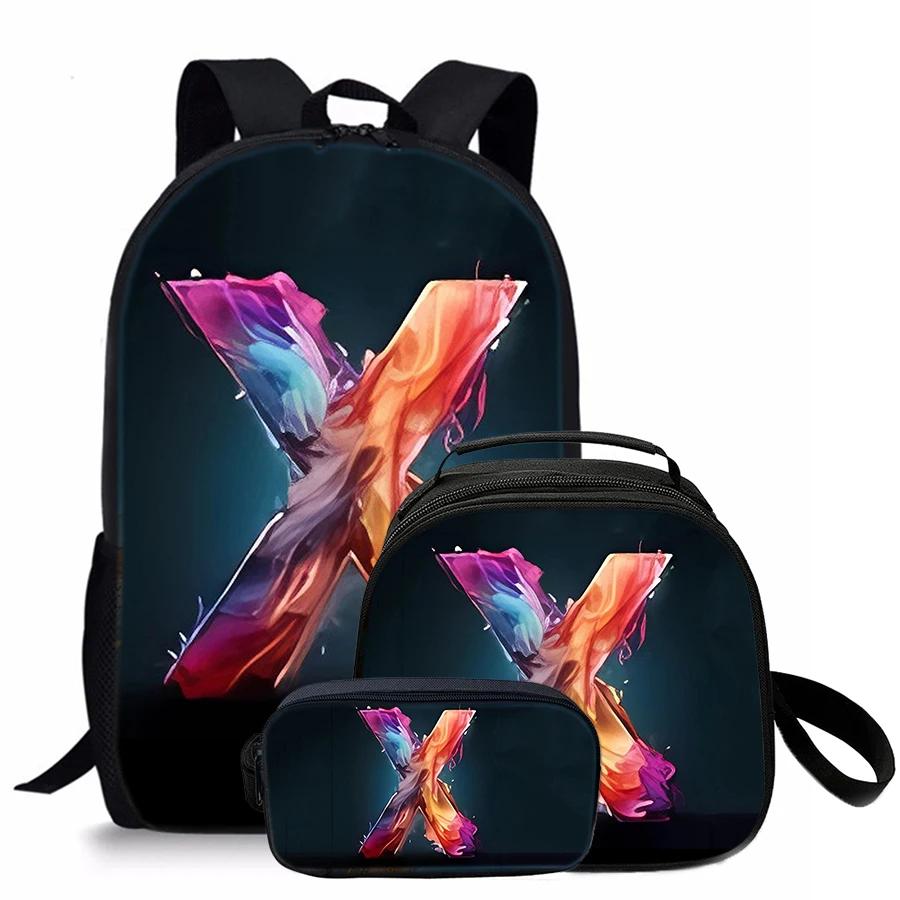 3 Pcs Set Letter Round Lunch Bags ,Pencil Bags ,School Bags For Boy/Girls Best Gifts 2D Flat Cartoon Backpack For Children