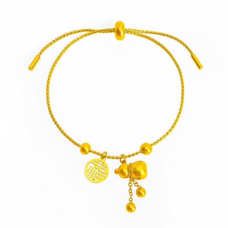 Fu Word Gourd Titanium Steel Bracelet: Fade-Resistant, Versatile Chinese-Style Women's Jewelry, Light Luxury, High-End Original Design.