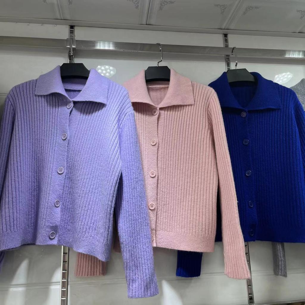 Sheepskin Polo Neck Sweater Cardigan for Women In Autumn and Winter