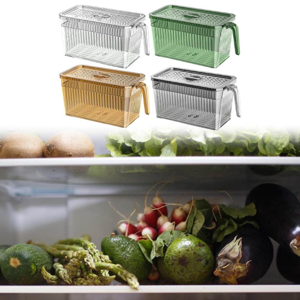 Refrigerator Organizer Bin with Draining Tray for Cabinet Drawer Pantry