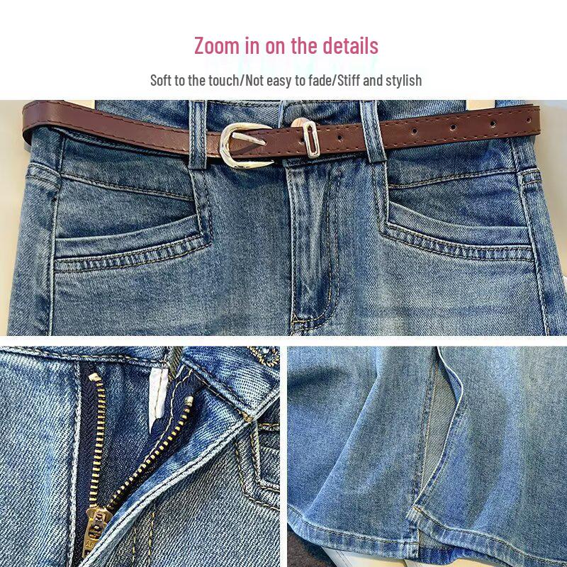 2025 Spring/Summer Front Slit High Waist Denim Midi Skirt - Light Blue, Retro Versatile