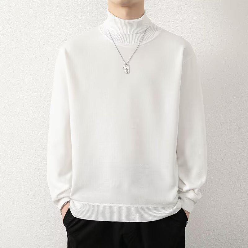 Men s Black Velvet High Neck Sweater - Loose, Thick, and Warm Knitwear L