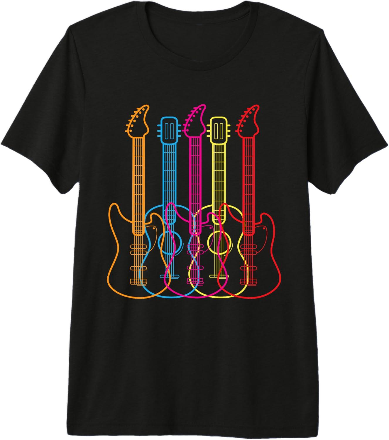 Vintage Retro Colored Guitars Music Lover Funny Gift Premium Tri-Blend Unisex T-Shirt M